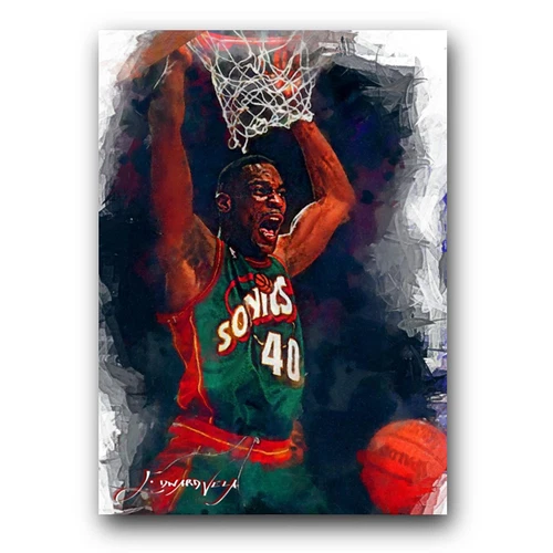 Shawn Kemp #5 Art Card Limited 34/50 Edward Vela Signed (Seattle Supersonics)