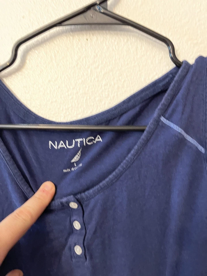 Nautica 女式背心无袖衬衫,尺寸 L,蓝色亨利 — 第 3/4 张图片