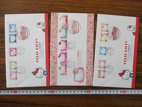 Japan Stamp First Day Cover Hello Kitty Greetings 3 Covers Large format 2004
