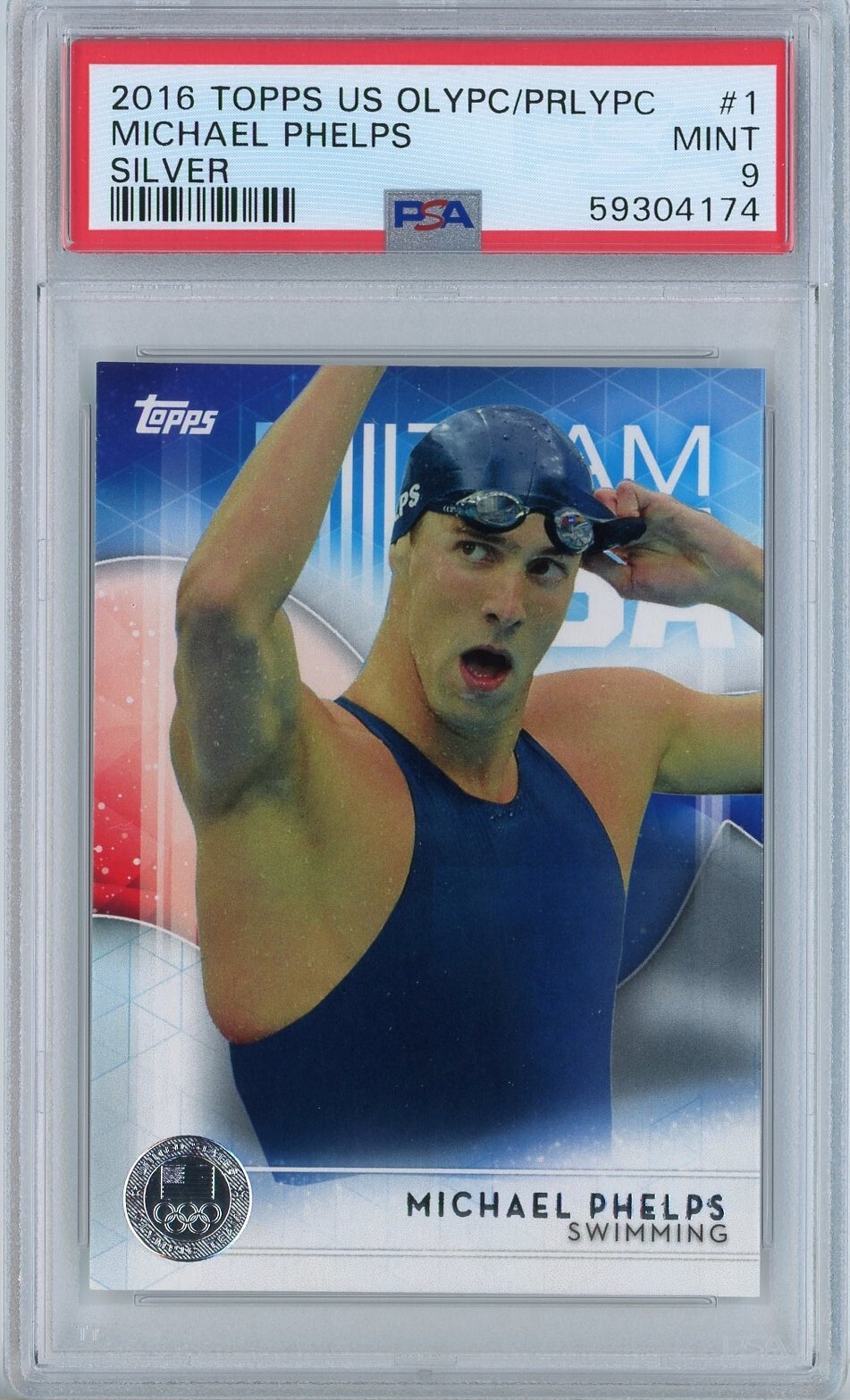 2016 Topps US Olympics 1 Michael Phelps Silver Medal PSA 9 Mint Swimming POP 8