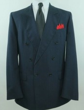 Vintage Alexandre of England Navy Blue Striped Blazer Jacket Sport Coat 40 R EUC
