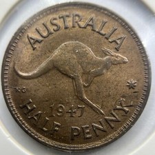 1947 Half Penny Coin - Uncirculated - George VI Predecimal Australian