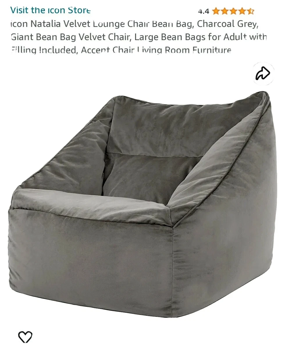 icon Natalia Velvet Lounge Chair Bean Bag Charcoal Grey Giant
