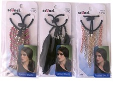 Three Scunci Tassel Tails Feathers, Beads, Chains - Decorative Hair Clip