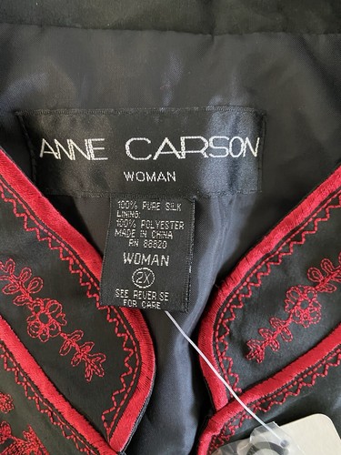 Vintage Anne Carson Asian Silk Button Up Top 2XL Black Womens Embroidered New - 第 2/12 張圖片