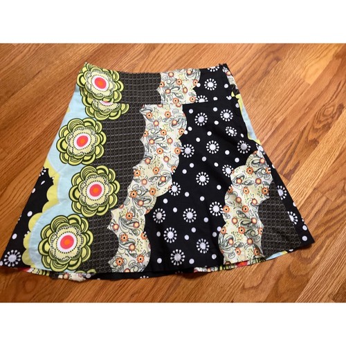 SEVIER Skirts Patchwork Mini Skirt Floral Polka Dot Print A-Line Skirt M