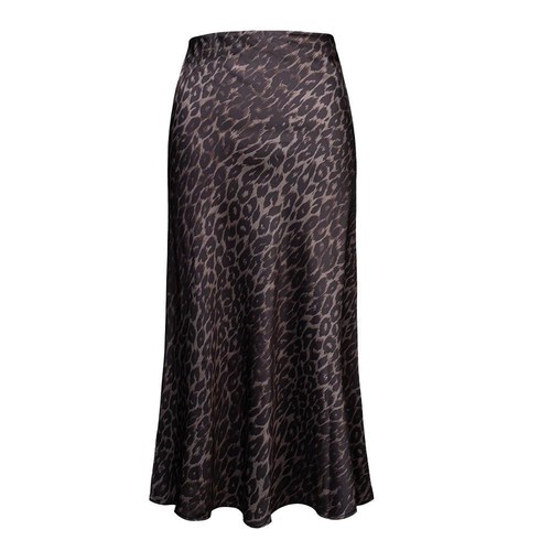Womens Leopard Print Skirt Midi Long Length Silk Satin High Waist Elastic Skirts - Picture 12 of 14
