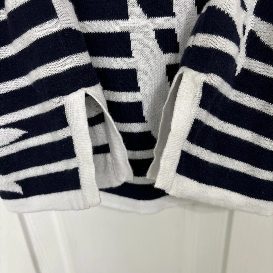 Tommy Bahama Top Mujer Talla PS Azul Marino Blanco Rayas Manga 3/4 Follaje Foto 3 de 4