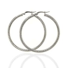 High Quality Italy 925 Sterling Silver Diamond Cut Hoop Earrings All Size