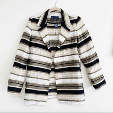 Queen Of Hearts Linen Metallic Striped Blazer Italy Cotton Blue Tan Crepe Open S