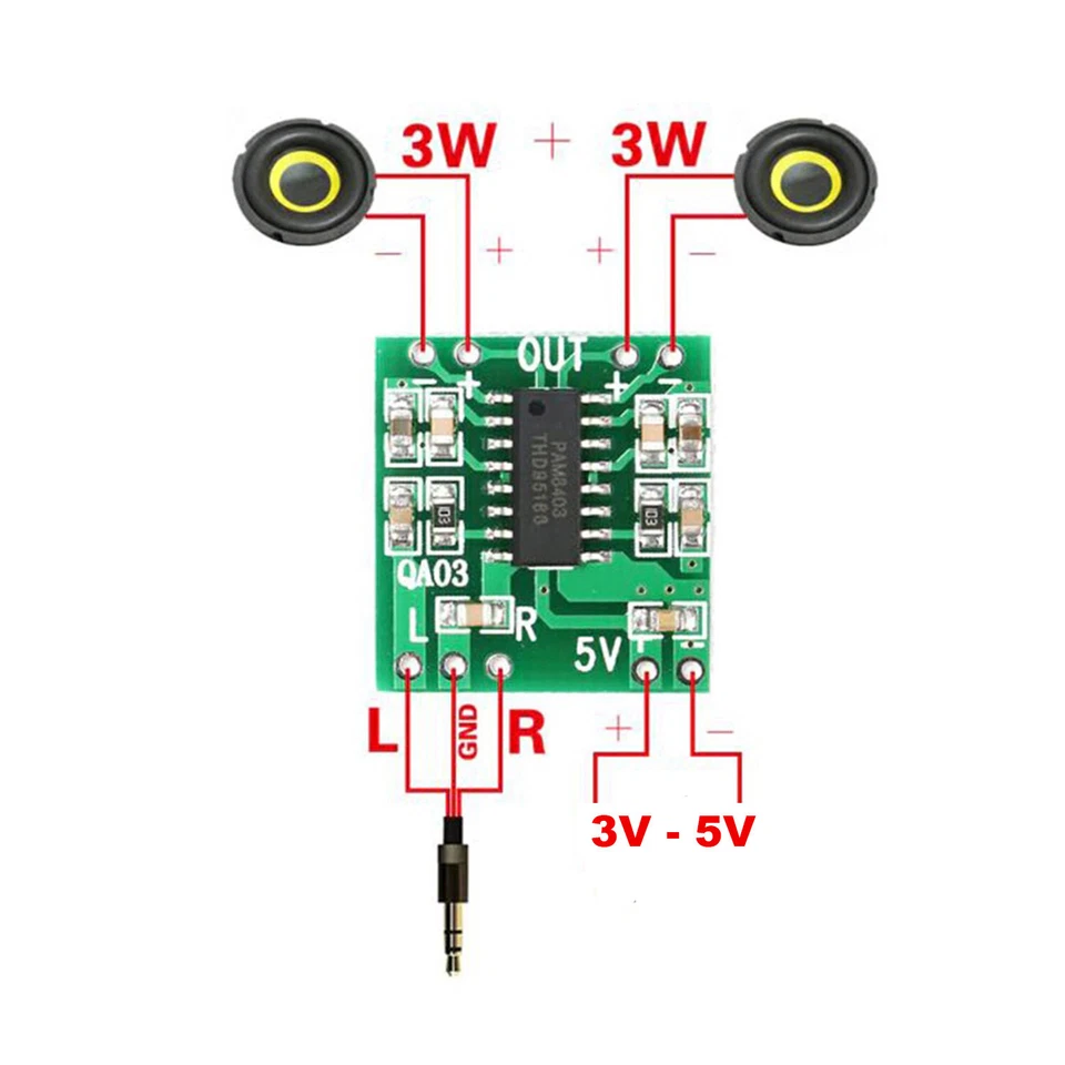 PAM8403 AMPLIFICATORE AUDIO STEREO DIGITALE 2 CANALI 3W + 3W 3-5V - 2 PEZZI - Immagine 2 di 3