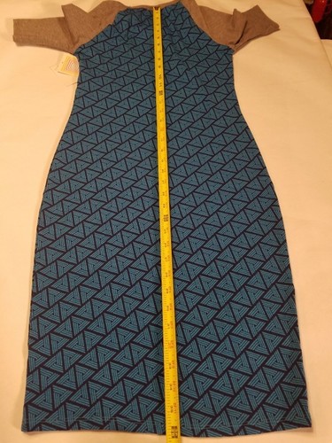 LuLaRoe Julia Raglan Dress (rare) Sz XXS Blue Geometric pattern & Gray sleeves - Picture 5 of 9