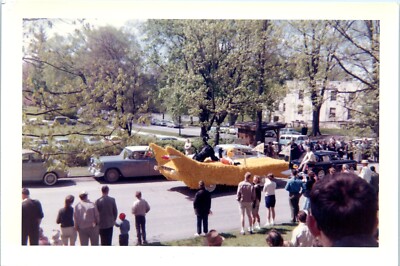 1959 Parade Yellow Themed Float Classic Cars and Spectators Festival Vtg Photo