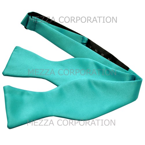 New Men's Solid Tuxedo Vest Waistcoat & Free Style Self-tie Bowtie Set Aqua Blue - Picture 3 of 7