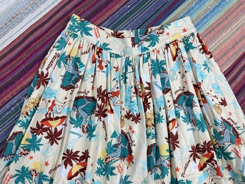 Voodoo Vixen Hawaiian Islands Mermaid Vacation Swing Skirt +Pockets Sz Small - Picture 3 of 10
