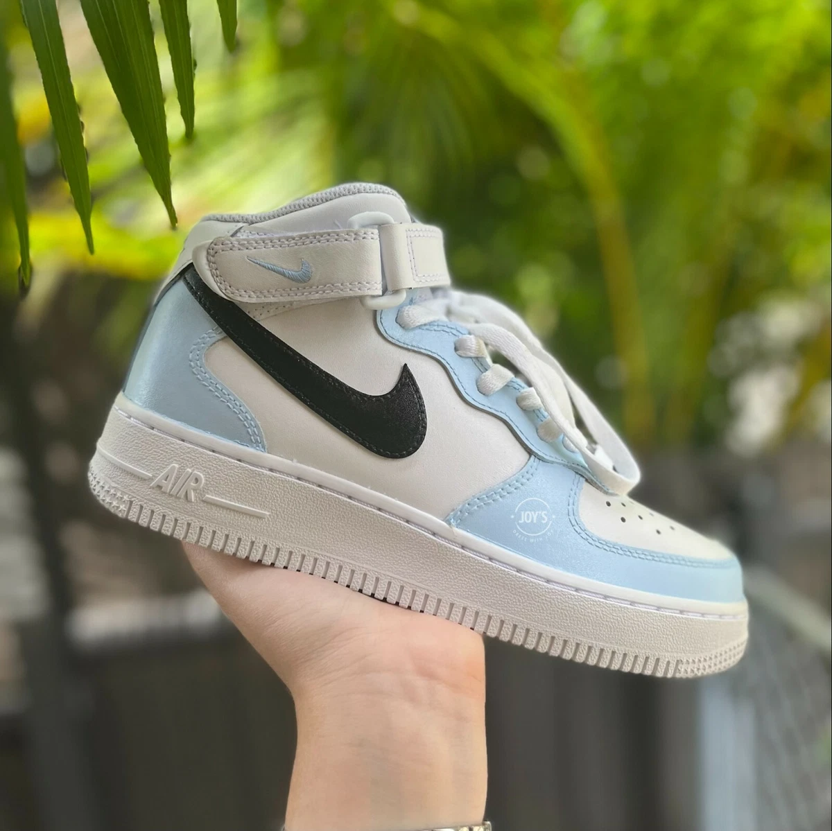 Baby Blue and Black Custom Nike Air Force 1 Mid/High Sneakers-Brand New!