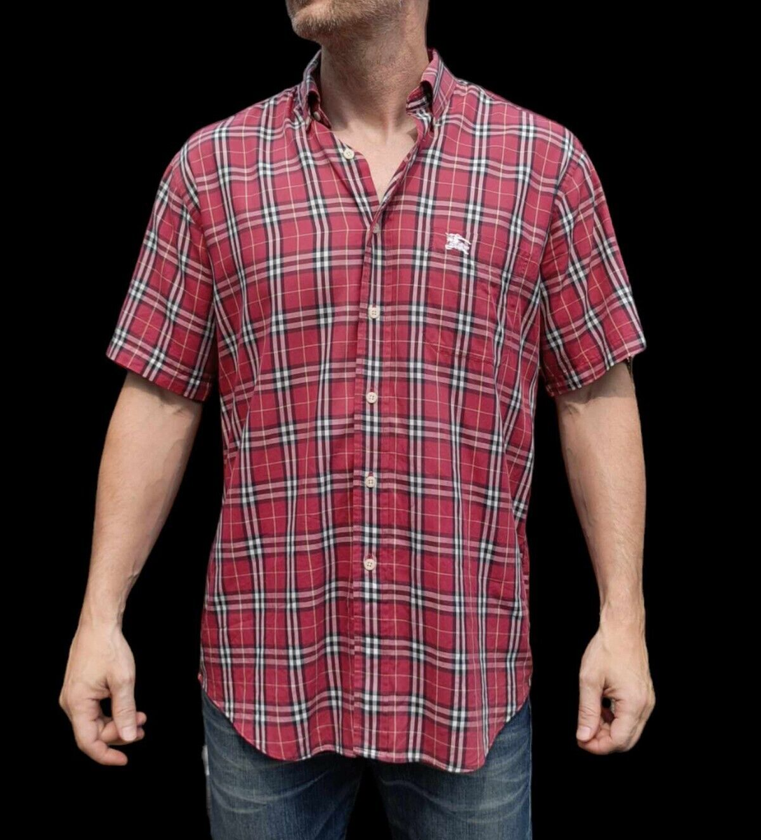 Burberrys Vintage Burberry London Men's Red Nova Check Plaid Shirt Size 41  M L