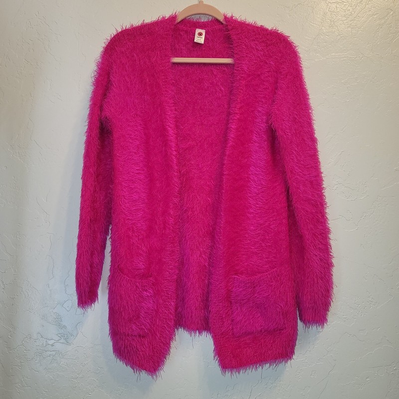 Total Girl Girls XL 18 Hot Pink Fuzzy Open Front Cardigan Soft Fluffy Sweater