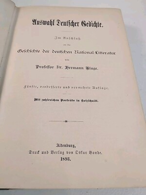 Auswahl deutscher Gedichte Dr. Hermann Kluge 1893 Poetry