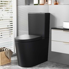 Modern Rimless Black Toilet Round Close Coupled Toilet Dual Flush Soft Close New