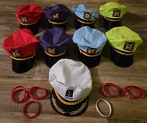 9 Pk Bachelor & Groom Captain & Sailor Hats with Bride & Team Bride Bracelets 