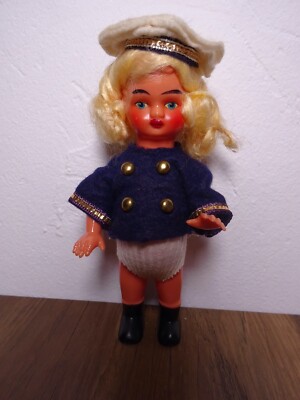Vintage Nostalgie Sammlerpuppe Matrose 15,5 cm -Zelluloid?- Haare (8602)