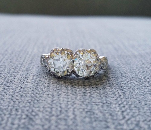 2Ct Round Simulated Diamond Two Stone Floral Engagement Ring White Gold Plated - Picture 2 of 7