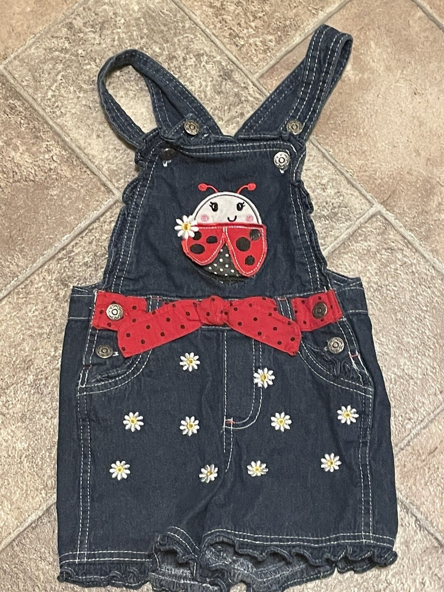 Rare Editions Denim Blue Jeans Overalls Jumper LADYBUG