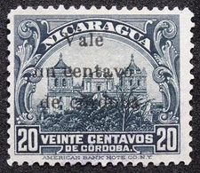 [1438] Nicaragua 1918-19. Maxwell# 455, 1c on 20c slate SCHG in BLACK. USED