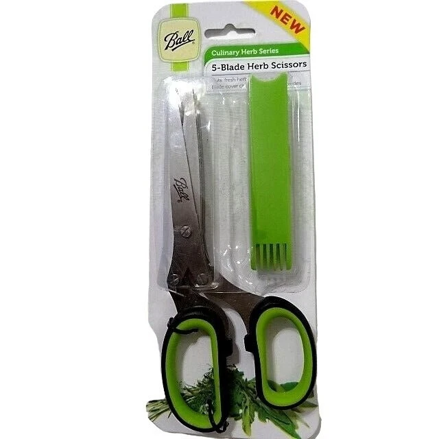 BALL 5-Blade Kitchen Herb Scissors Shears Stainless Steel Green Blade Cover NIP - Image 2 of 4