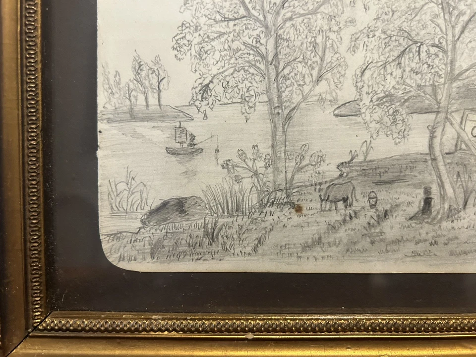 Dibujo de arte popular americano del siglo XIX firmado y fechado en 1885 Foto 4 de 4