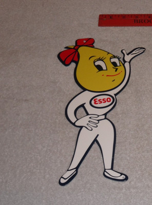 VINTAGE ESSO OIL DROP GIRL WOMAN 12'' ENAMEL METAL GASOLINE OIL ADVERTISING SIGN!