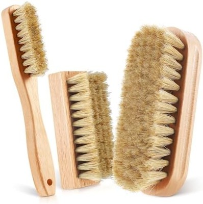3 Pcs Wood Laundry Stain Brush Stain Remover Brushes with Boar Bristle Small Sta