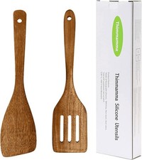 Wooden Spatula Nonstick Turner Acacia Wood, 12" Long Handle Flat Frying Spatulas