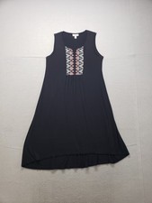 Style & Co. Women Midi Dress S Black Sleeveless Embroidered A Line Summer Cozy