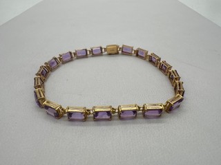 13K Gold Bracelet With Purple Stones 7” 4mm 5.82g