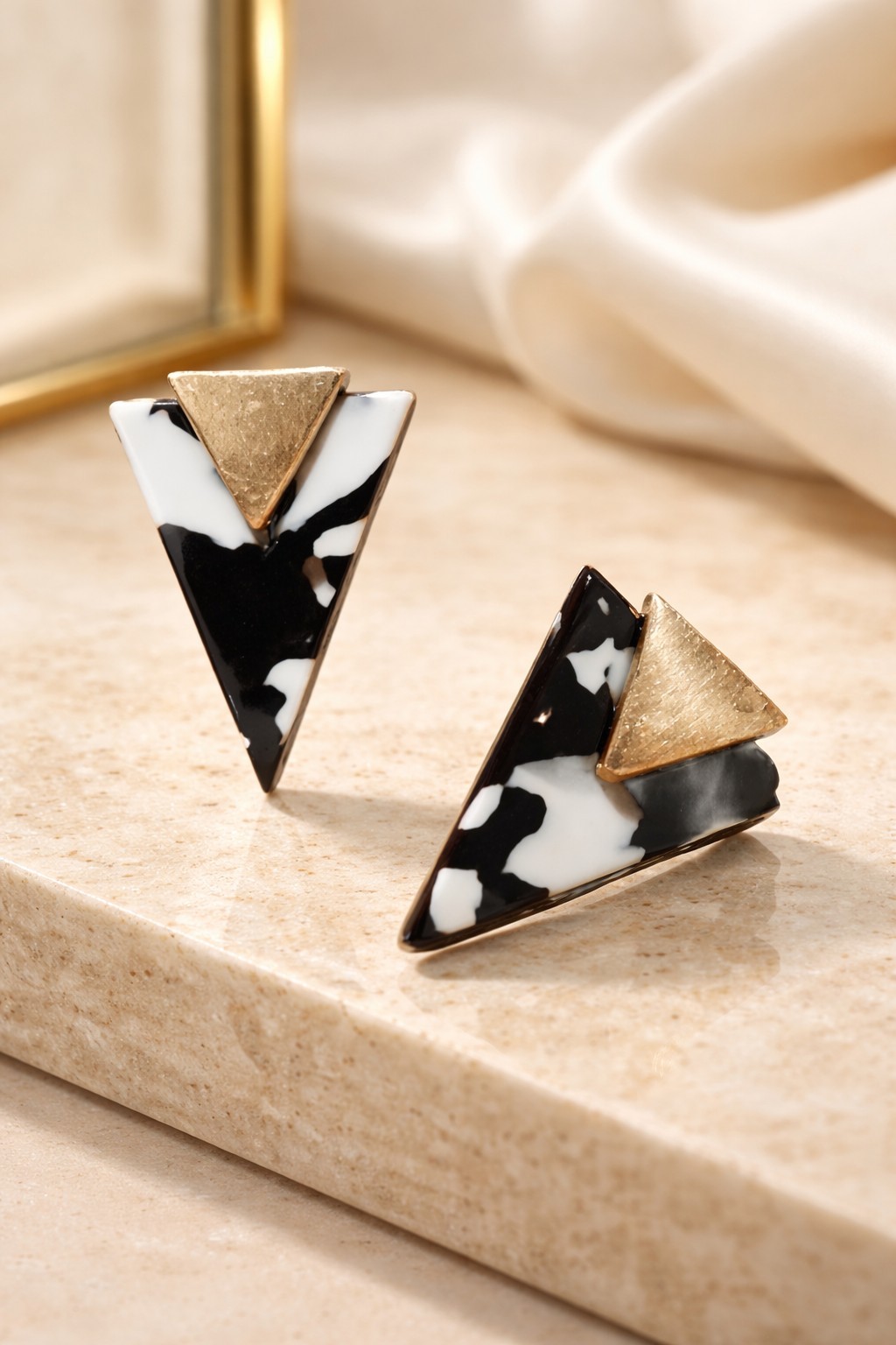 Chic Marble Tortoise Patterned & Gold-tone Double… - image 1