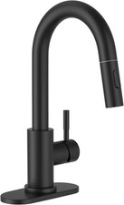 Black Bar Sink Faucet, Modern Single Handle High Arc Pull Down -Matte Black