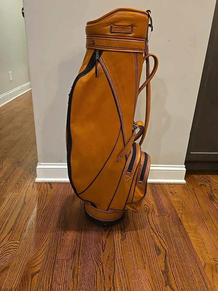 复古 Titlelist 高尔夫球包 手推车包 带原装雨罩 棕色 人造皮革   — 第 3/4 张图片
