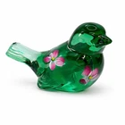 Fenton Green Glass 2½ Inch Bird with Hand-Painted Floral Design