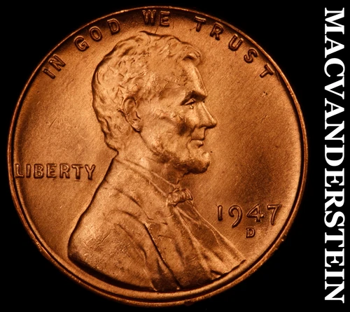 1947-D Lincoln Wheat Cent- Red- Choice Gem Brilliant Uncirculated Luster #J1785