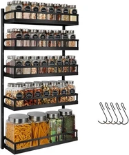 Wall Mount Spice Rack Organizer 5 Tier Height-Adjustable Hanging Spice Shelf