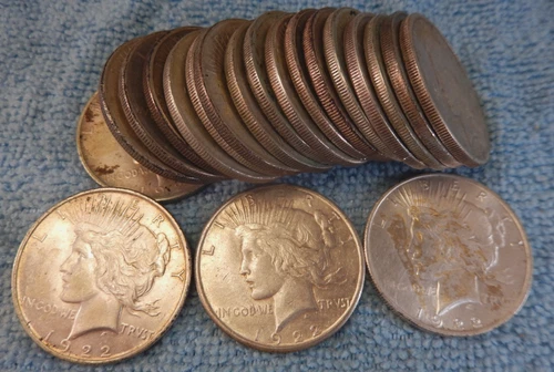 AU Peace Silver Dollars Roll of 20 Coins - 1922, 23,24,25,26