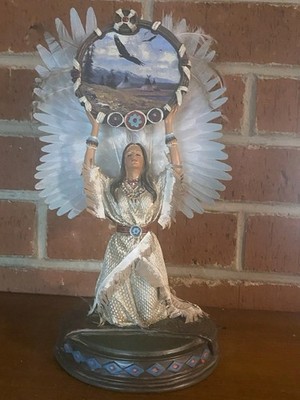 Lighted Fiber Optic Native American Woman Giving Thanks  12'' Tall, Base 6'' x 6''