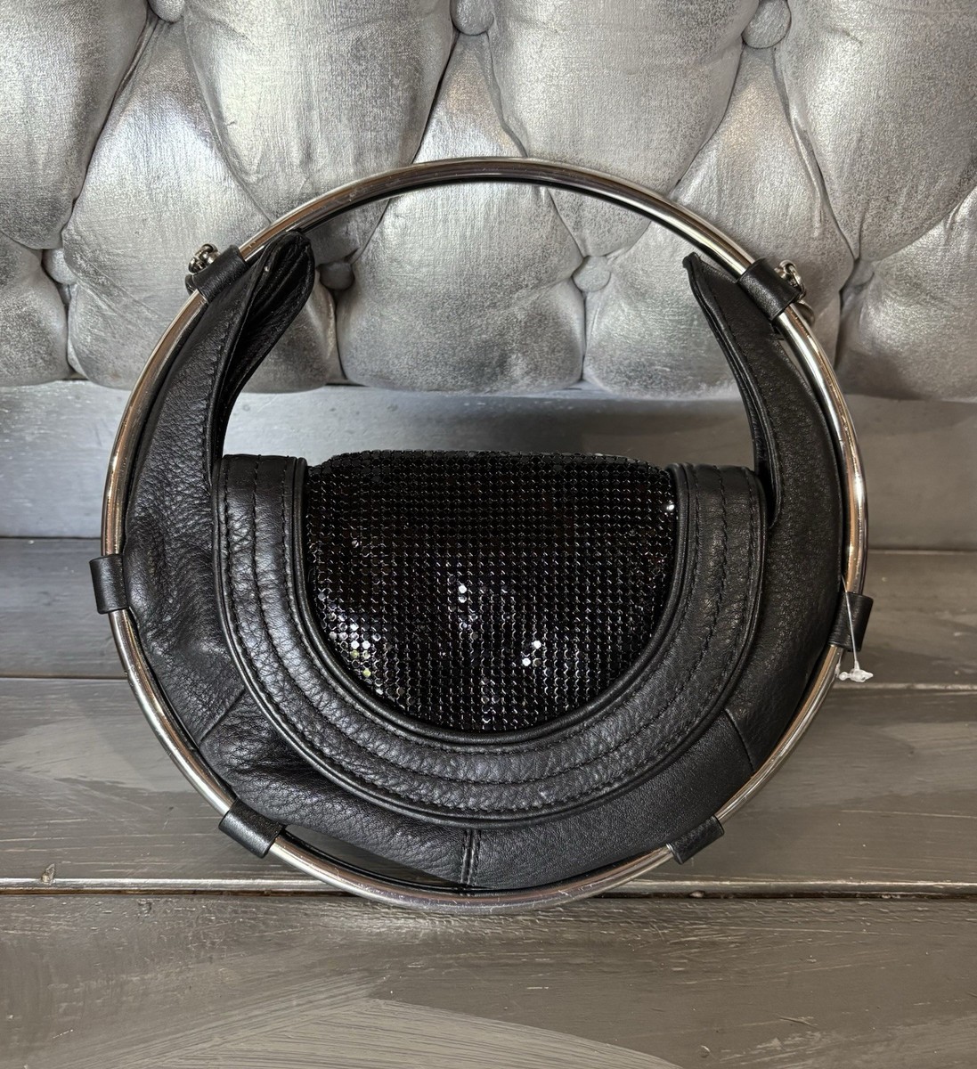 激レア⭐︎DIESEL LIQUID SPACE レザーバッグ Y2K DIESEL Liquid Space Collection Black Leather Silver Circle