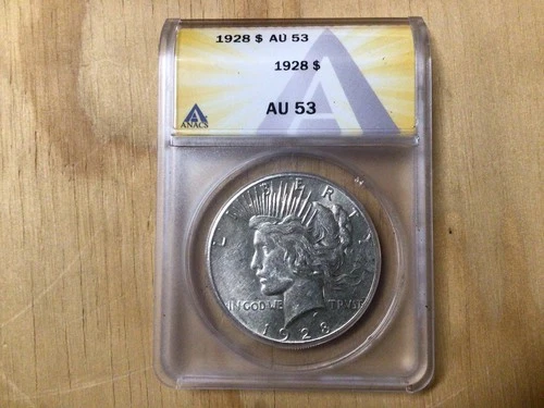 1928 p peace silver dollar ANACS AU53  017
