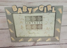 Picture Frame Pewter Fits 4x6 Baby Girl Feet Velvet Backing Free Standing Mini