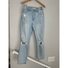 NEW Abercrombie  Fitch High Rise Light Blue Distressed Jeans Size 28 / 6 Curve
