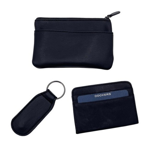 Dockers Mini Coin Purse Wallet Travel Set Card Slot ID Holder Keychain Black - Picture 2 of 9