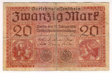 1918 Germany 20 Mark 020802 Paper Money Banknotes